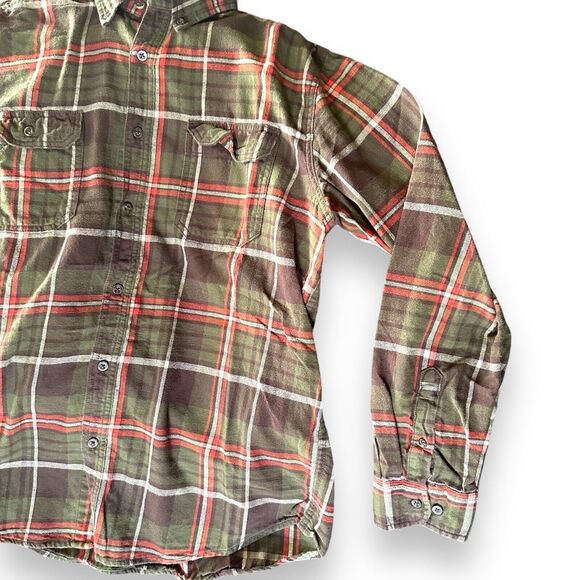 Long Sleeve Checkered Plaid Button Down Flannel Mens Large Green Red Lumberjack - Picture 4 of 16